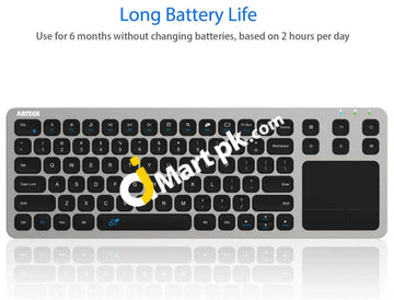 Arteck 2.4G Wireless Usb Touch Solid Stainless Ultra Compact Full Size Keyboard With Built-In